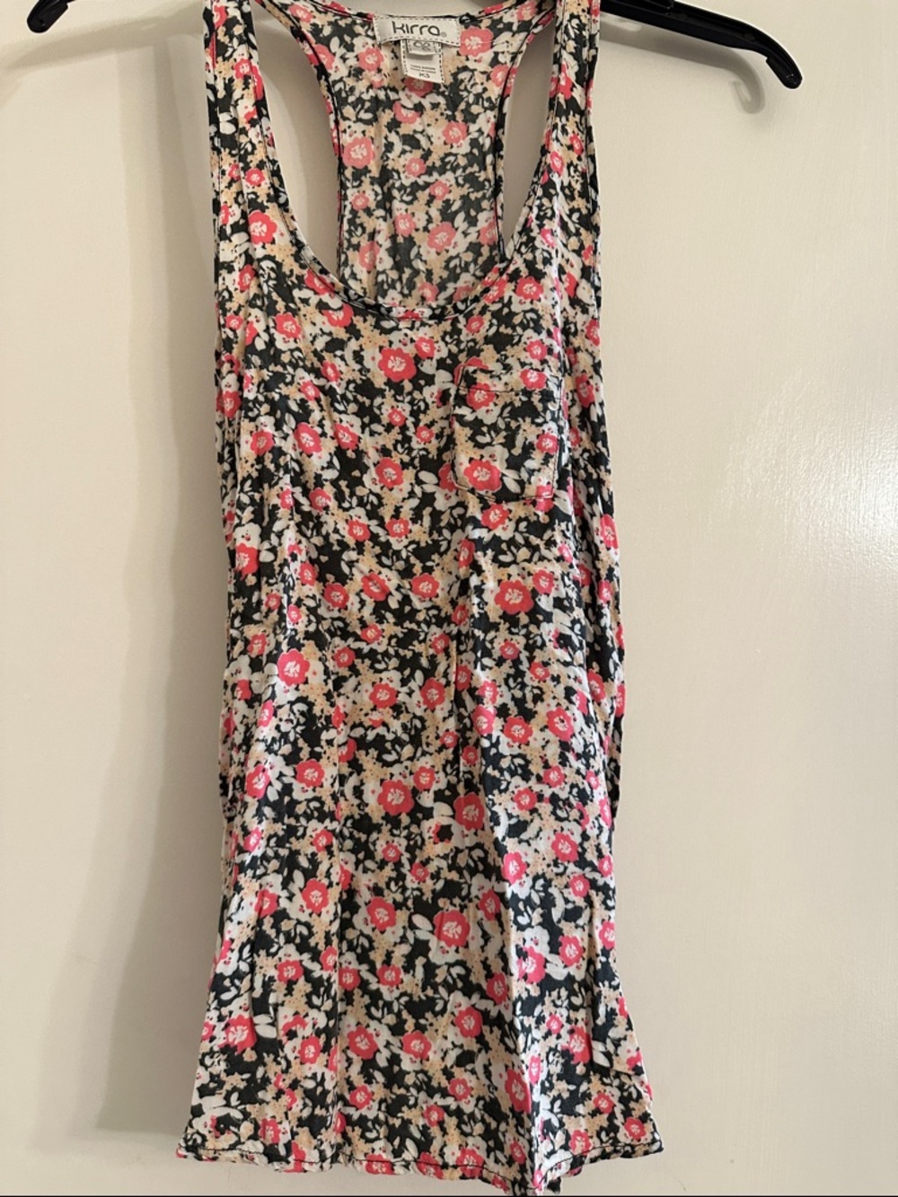 Kirra Black Floral Racerback Tank with Pink and Cream Blooms